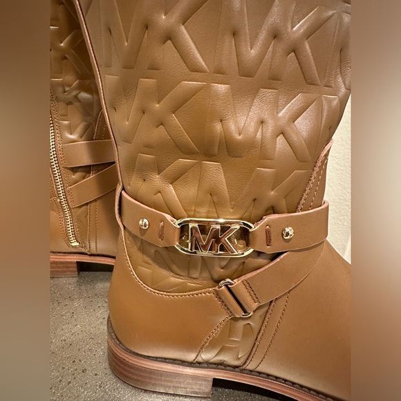 MICHAEL Michael Kors Brown Monogram Embossed Leather Tall Leather Boot - Picture 8 of 10